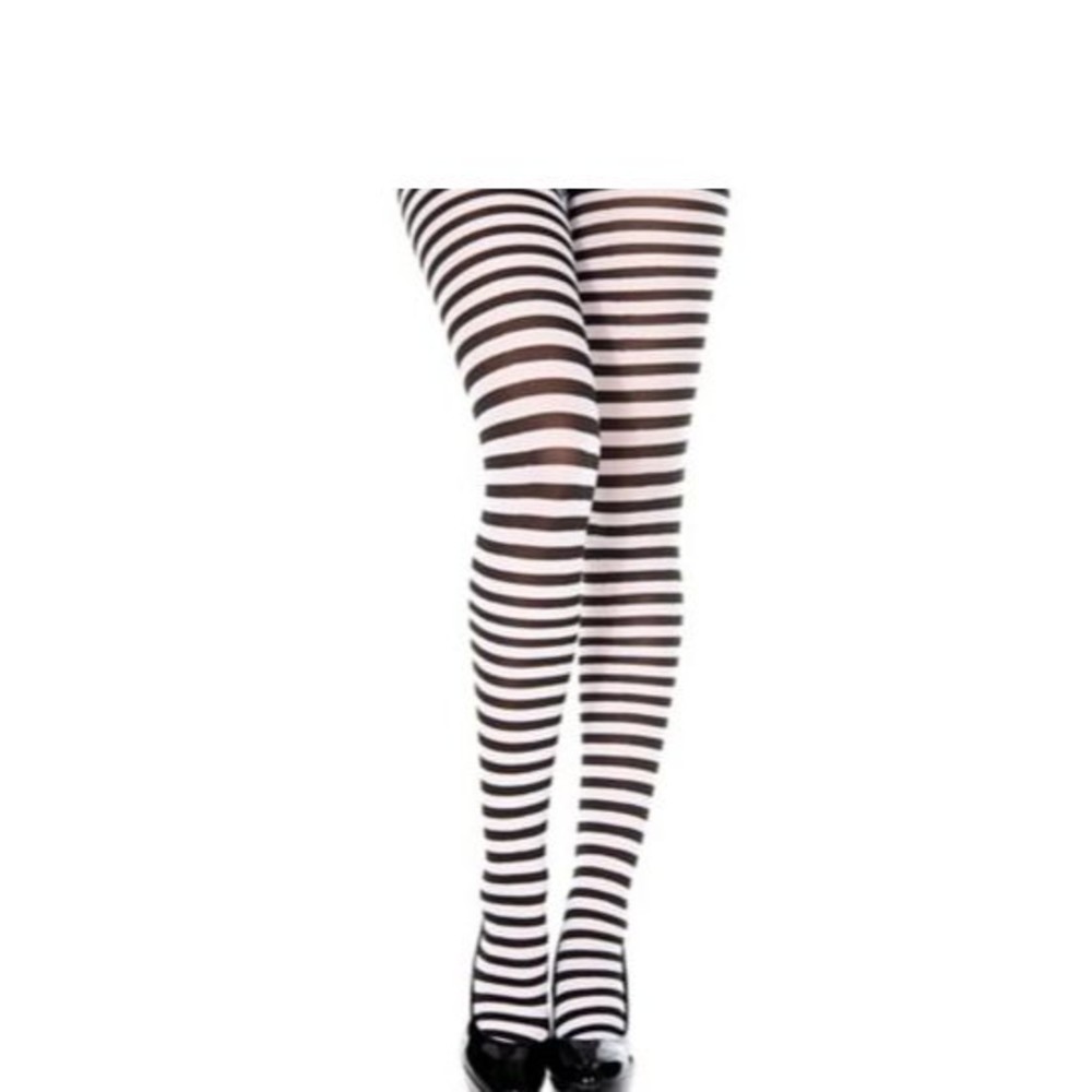 Spirit Black White Horizontal Stripes Tights Halloween Costume Nylon Sz PLUS
